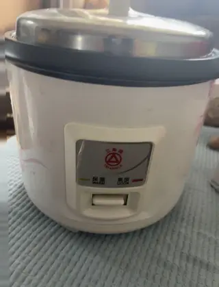 几乎全新三角牌电饭煲，2L容量，型号TG-Z208J，400W小功率，白色机身配粉色花纹，老品牌机械